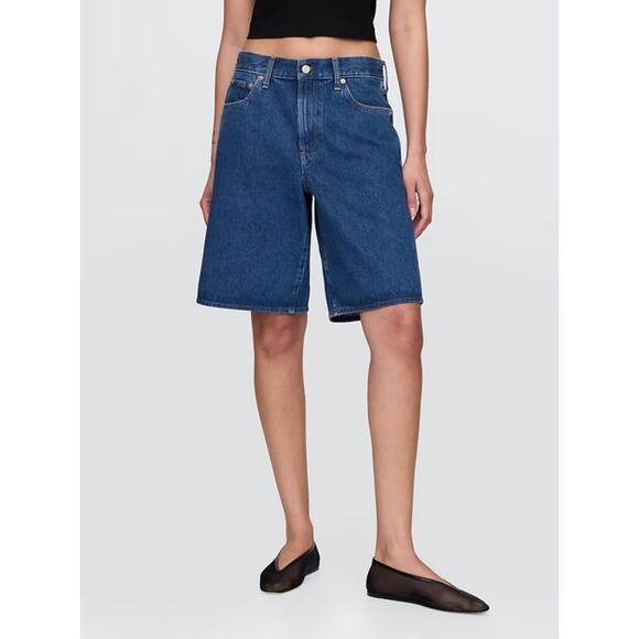 GAP Mid Rise Longline Denim Shorts Jort 26 Petite Medium Denim Wash Casual - Picture 1 of 8